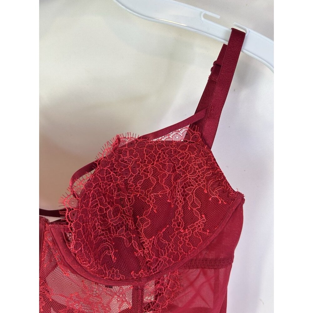 Vintage Y2K Victorias Secret womens 36D Red Lace Sheer Corset Bustier Romantic - Picture 5 of 10